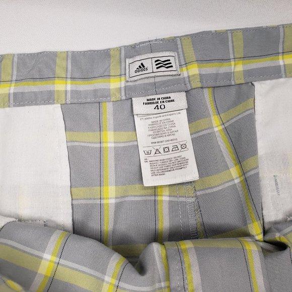 Adidas Chino Check Shorts Size 40 Grey & Yellow - Picture 2 of 4